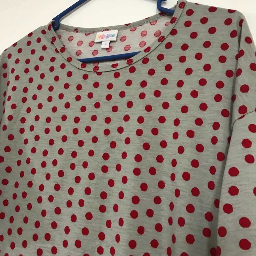 LuLaRoe Polka Dot Irma Tunic Shirt Red Gray Small